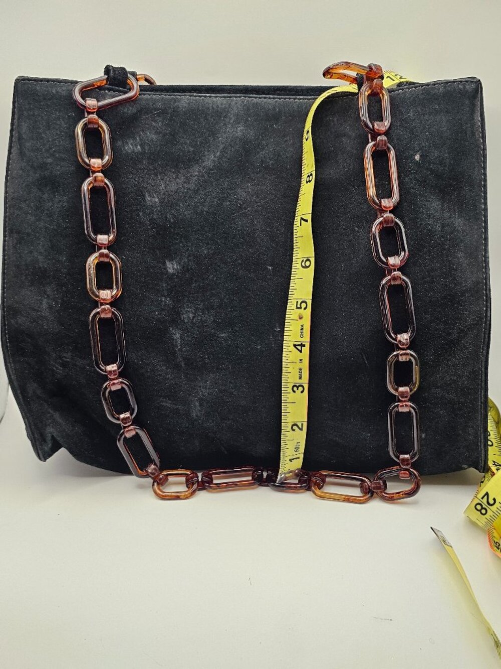 Vintage Chris Candler USA Suede Shoulder Bag, Tortoiseshell Chain Strap, 80s/90s - Picture 3 of 11